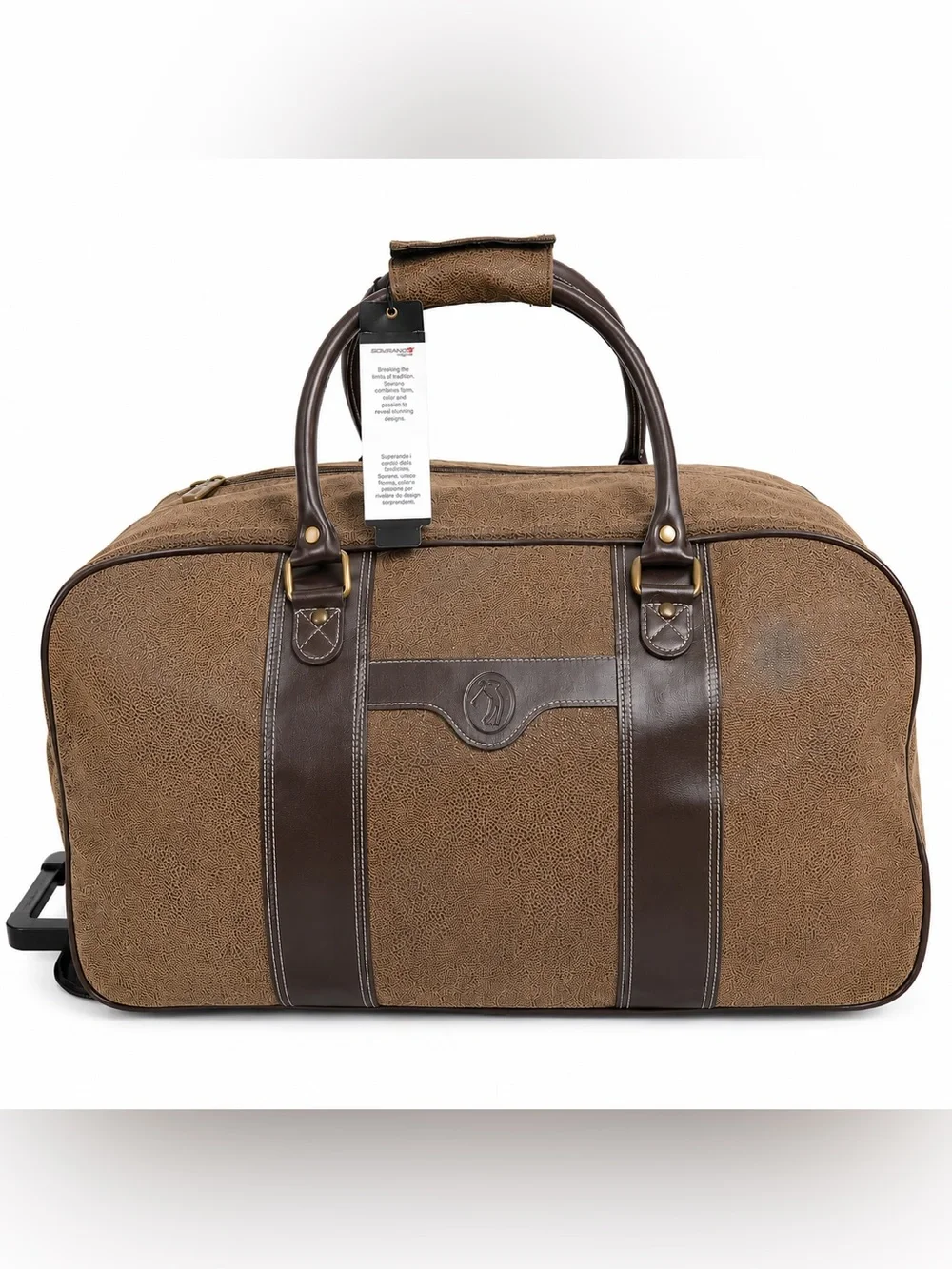 Sovrano Rolling Duffel Bag Brown Novohyde Wheeled Travel Weekender 24” Carry On